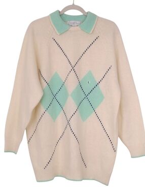 Vintage lambswool angora sweater argyle preppy tennis retro oversized spring